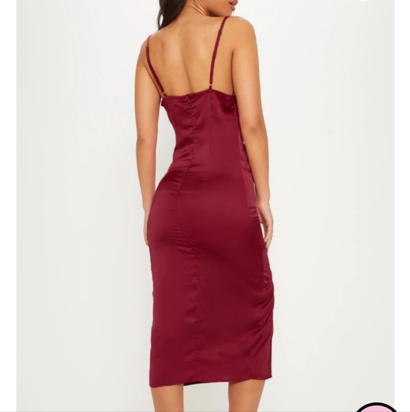 PrettyLittleThing Burgundy Satin Midi Slip Dress size 12 - Picture 2 of 12